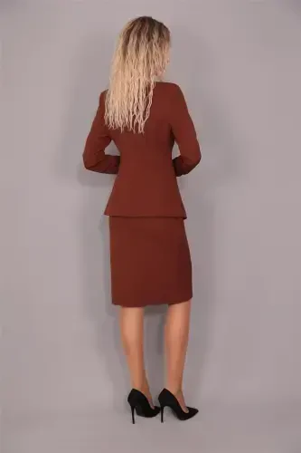 V-Neck Long Corporate Jacket & Pencil Skirt Set-Bitter Coffee-Bitter Coffee - 4