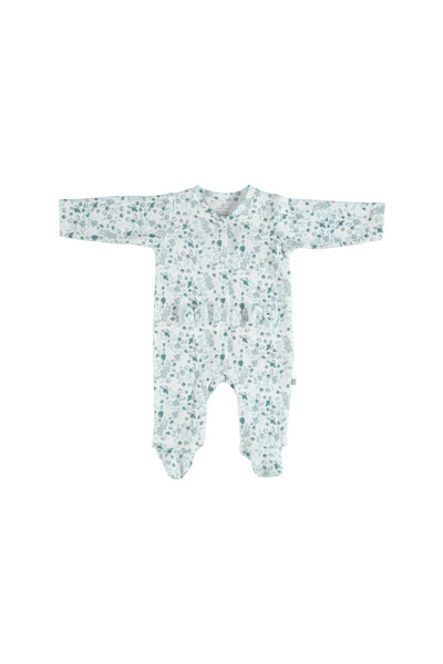 V-neck Long Sleeve Ribbon Detailed Patterned Mint Baby Romper - BIBABY