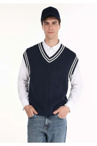 V-Neck Navy Blue Men's Sweater - 1