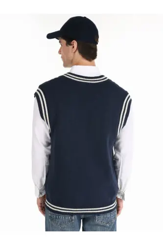 V-Neck Navy Blue Men's Sweater - 6