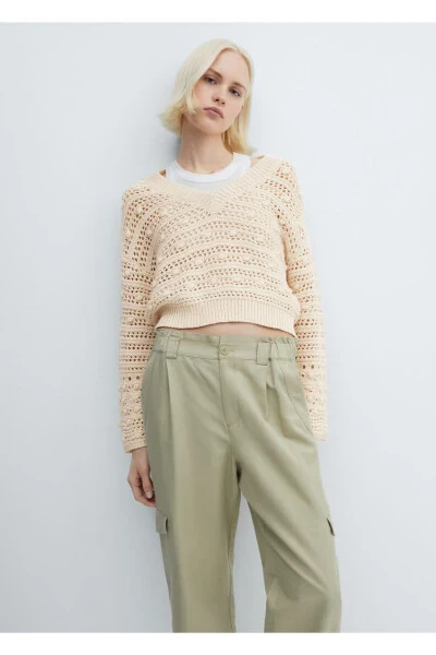 V-Neck Openwork Knit Sweater - MANGO