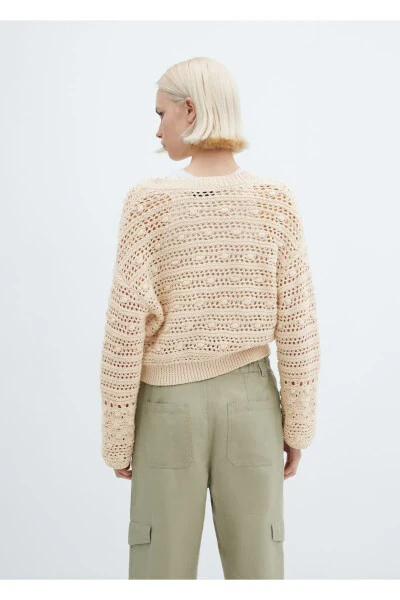 V-Neck Openwork Knit Sweater - 4