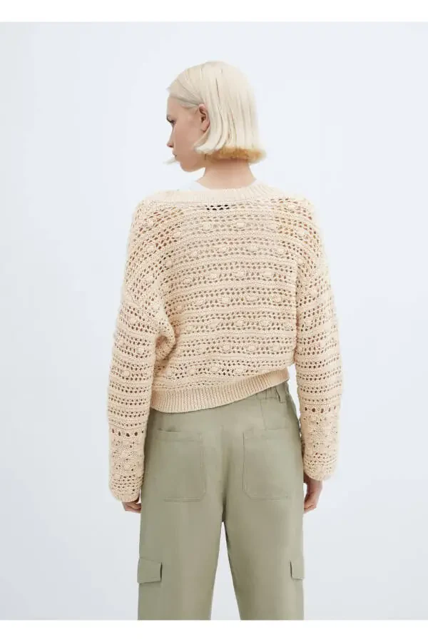 V-Neck Openwork Knit Sweater - 4