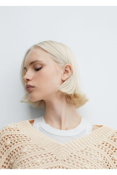 V-Neck Openwork Knit Sweater - 5