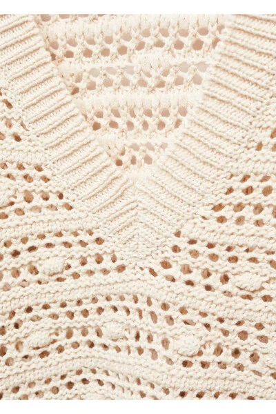 V-Neck Openwork Knit Sweater - 6