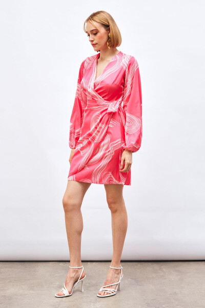 V-Neck Patterned Dress - FUCHSIA - 2