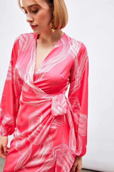 V-Neck Patterned Dress - FUCHSIA - 7