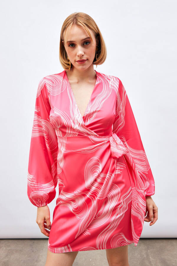 V-Neck Patterned Dress - FUCHSIA - 9