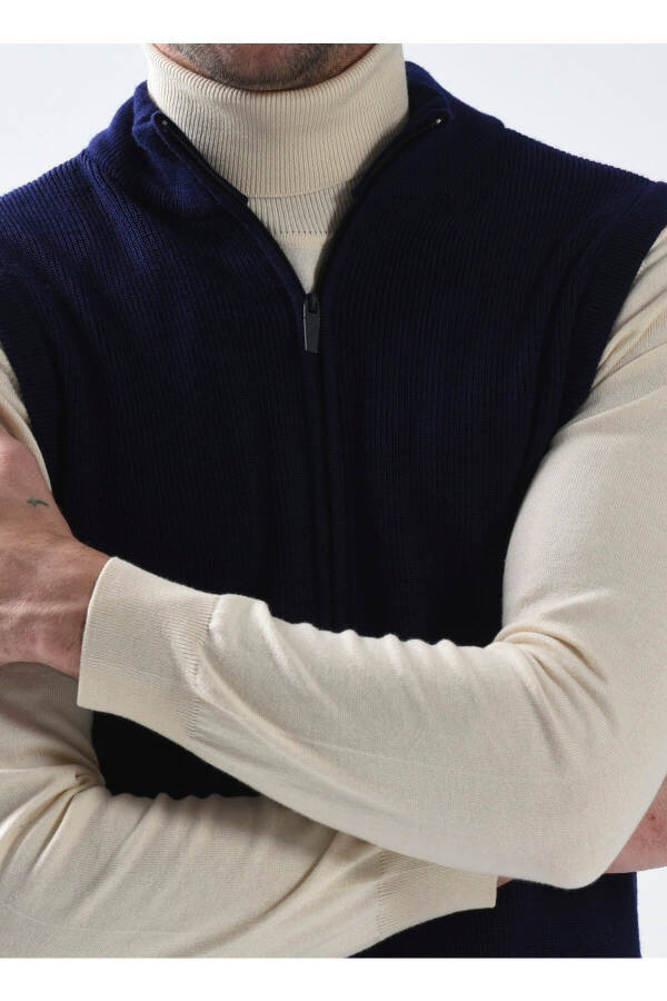 V-Neck Plain Navy Blue Men's Sweater Lace - 5