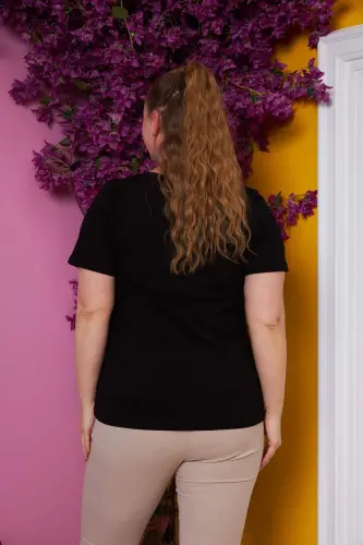 V-Neck Plus Size Black T-Shirt - 7