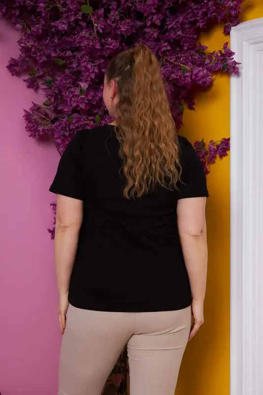 V-Neck Plus Size Black T-Shirt - 5