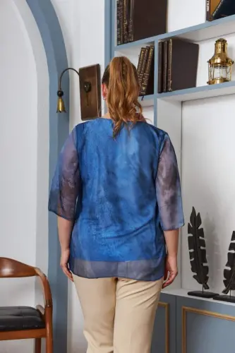 V-Neck Plus Size Chiffon Blouse Navy - 4