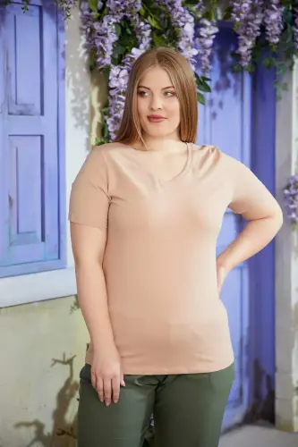 V-Neck Plus Size Mink T-Shirt - 1