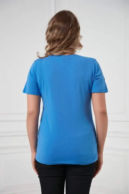 V-Neck Plus Size Sax T-Shirt - 5