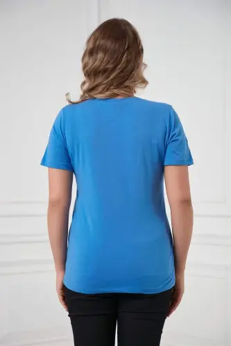 V-Neck Plus Size Sax T-Shirt - 4