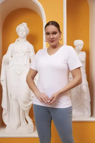 V-Neck Plus Size White T-Shirt - 3
