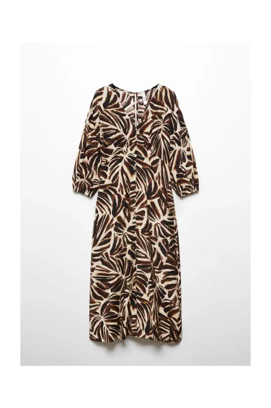 V-neck printed dress-Off White - 1