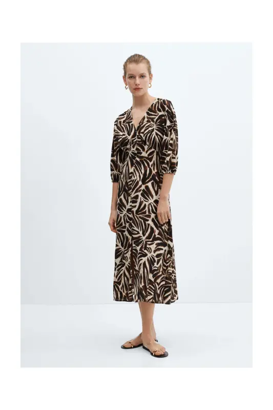 V-neck printed dress-Off White - 2