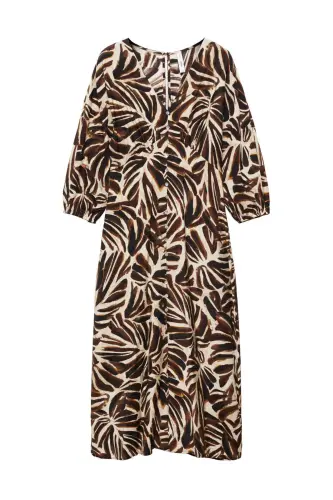 V-neck printed dress-Off White - 4