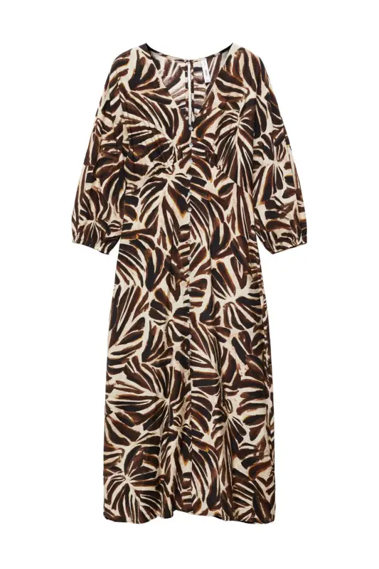 V-neck printed dress-Off White - 4