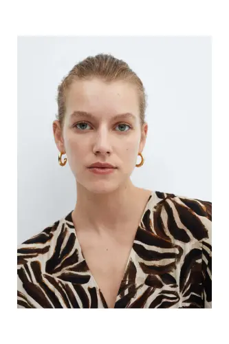 V-neck printed dress-Off White - 5