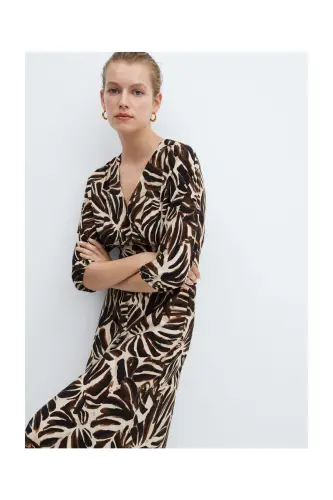 V-neck printed dress-Off White - 6