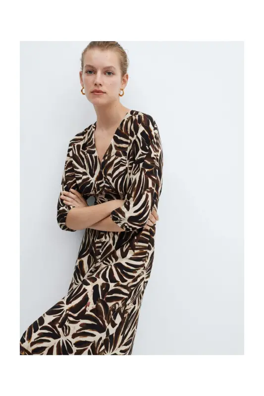 V-neck printed dress-Off White - 6