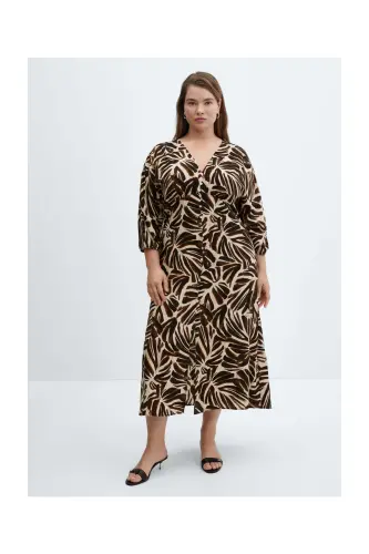 V-neck printed dress-Off White - 7