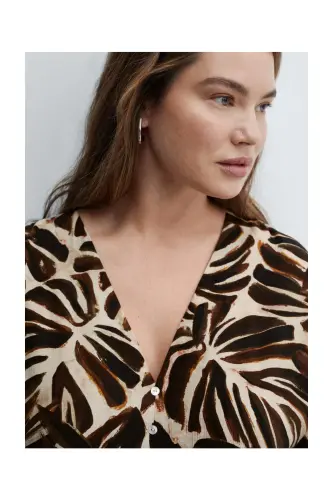 V-neck printed dress-Off White - 8