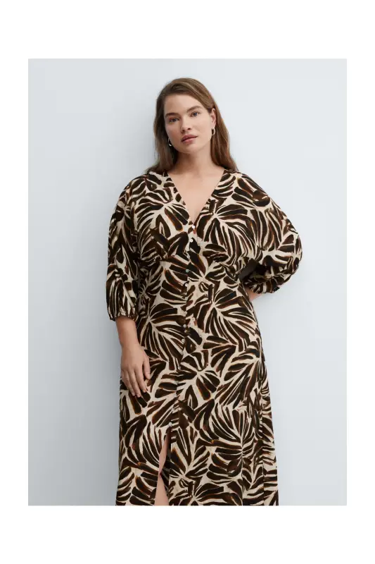 V-neck printed dress-Off White - 9