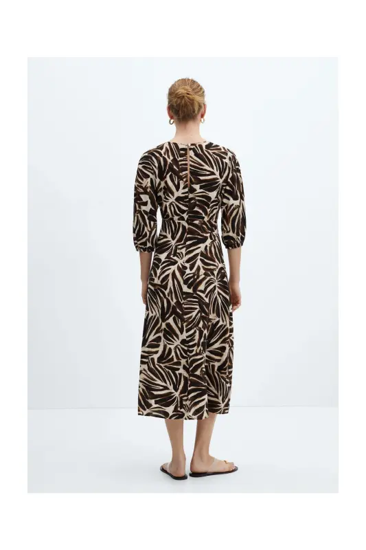 V-neck printed dress-Off White - 11