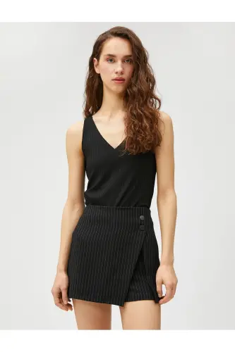 V-Neck Ribbed Tank Top Viscose Blend Sleeveless - 1