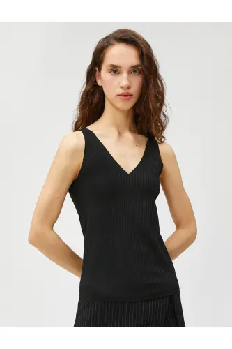 V-Neck Ribbed Tank Top Viscose Blend Sleeveless - 3