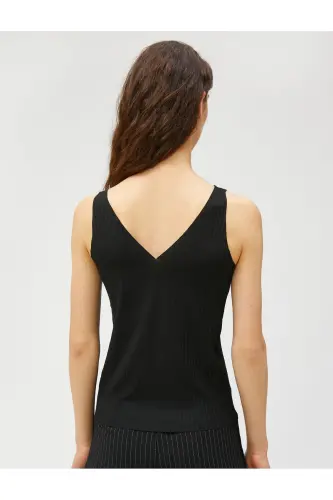 V-Neck Ribbed Tank Top Viscose Blend Sleeveless - 4