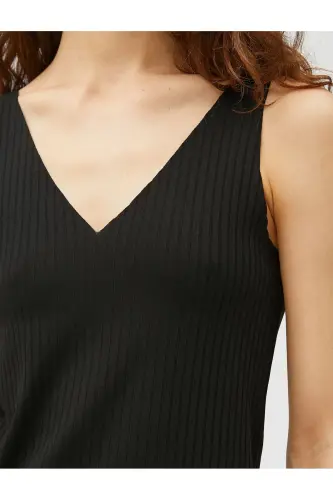 V-Neck Ribbed Tank Top Viscose Blend Sleeveless - 5