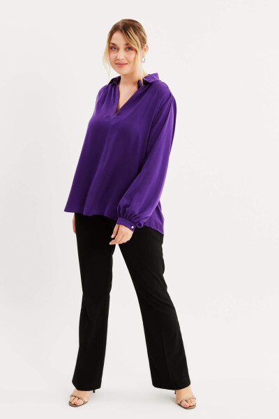 V-Neck Ruffled Sleeve Blouse - 4