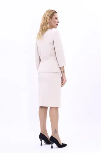 V-Neck Short Jacket & Pencil Skirt Set-Gray-Gray - ÖNDER ÖZSOY (1)