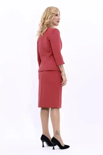 V-Neck Short Jacket & Pencil Skirt Set - Tile - 4