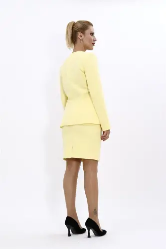 V-Neck Short Jacket & Pencil Skirt Set - Yellow - 4