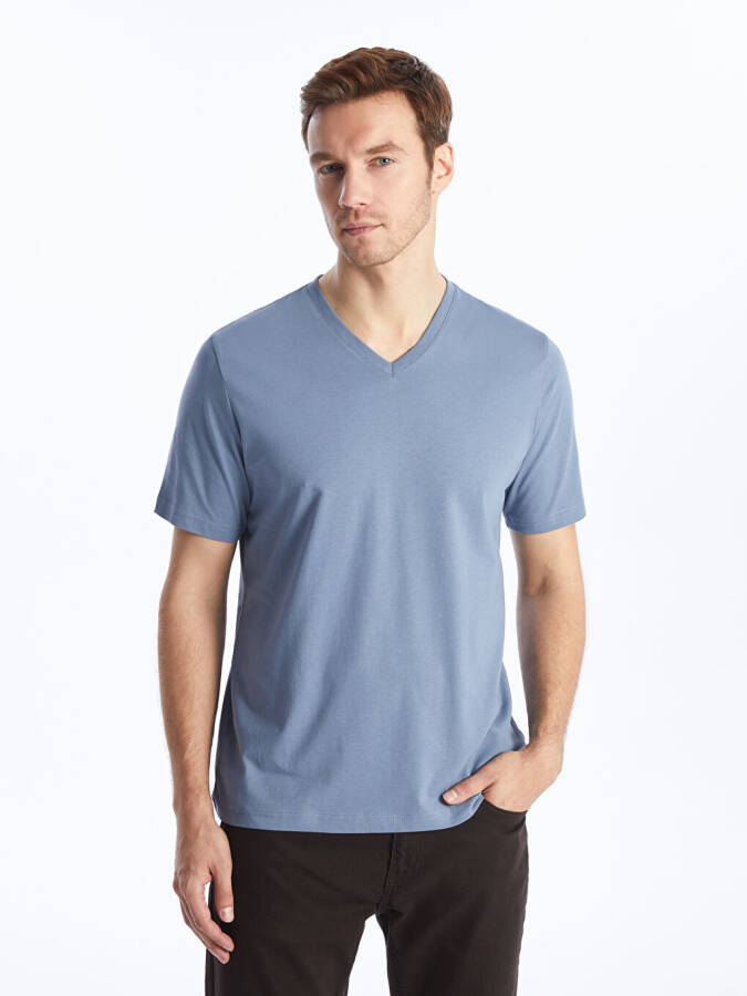 V-Neck Short Sleeve Men's T-Shirt - 1