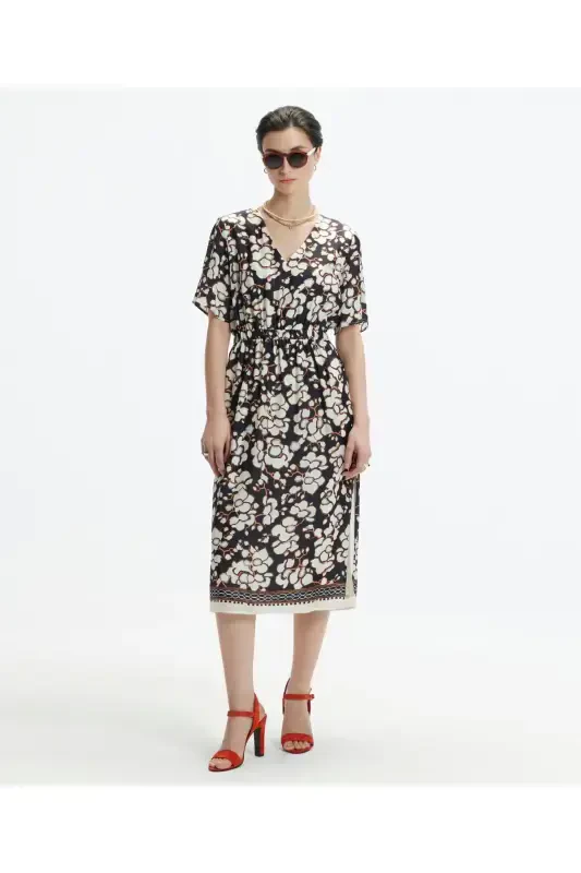 V-Neck Short Sleeve Midi Dress - YARGICI