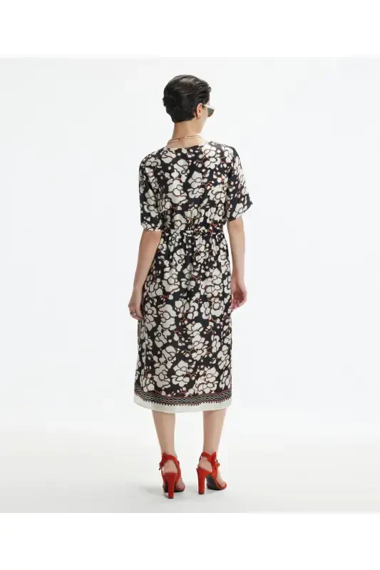 V-Neck Short Sleeve Midi Dress - 3