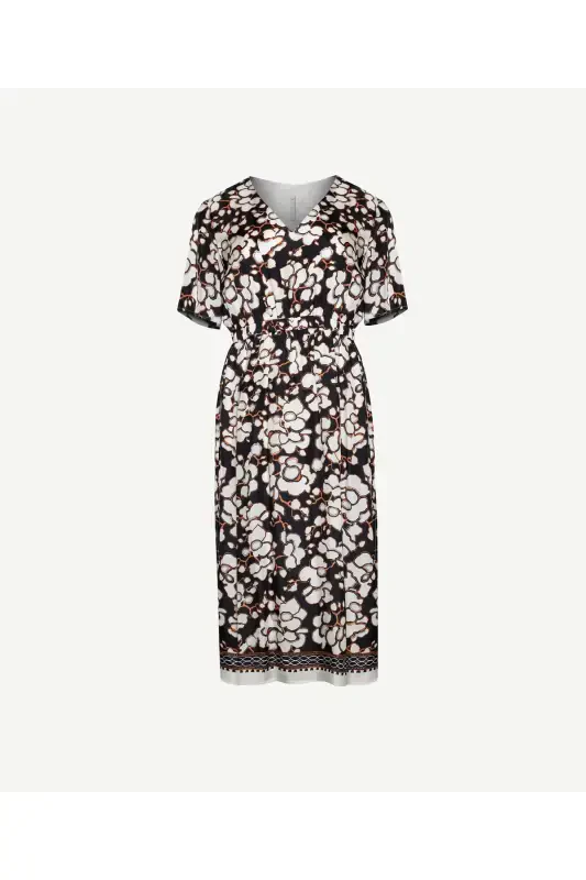 V-Neck Short Sleeve Midi Dress - 4