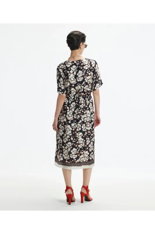 V-Neck Short Sleeve Midi Dress - 3