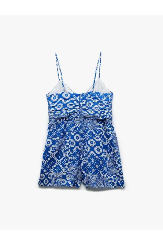 V-Neck Spaghetti Strap Buttoned Viscose Mini Romper - 4