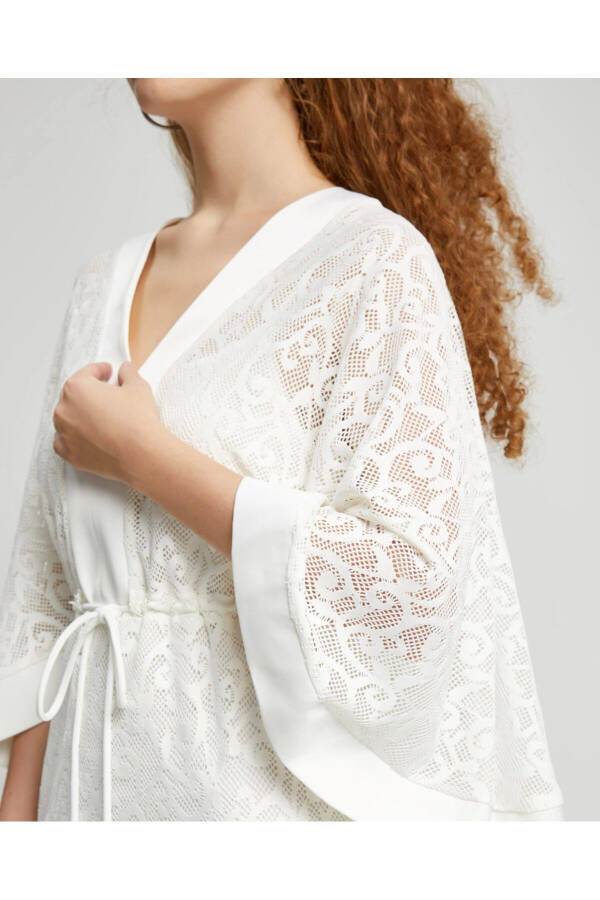 V-Neck Spanish Sleeve Inner Lining Long Ecru Dress 39253 - 3