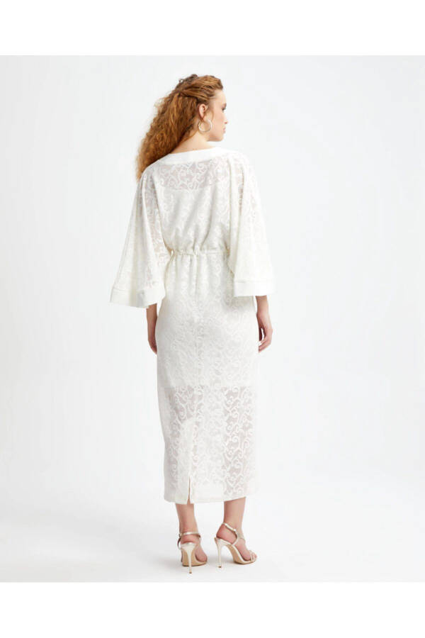 V-Neck Spanish Sleeve Inner Lining Long Ecru Dress 39253 - 4