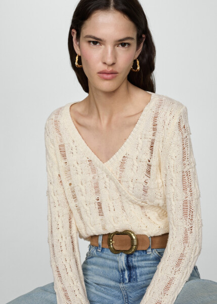 V-neck sweater - Ecru. - 14