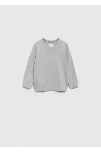V-Neck Sweater - Light Mottled Grey - 3
