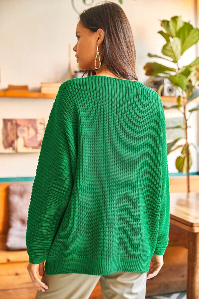 V-Neck Tunic Turtleneck Oversized Knitted Sweater - 4